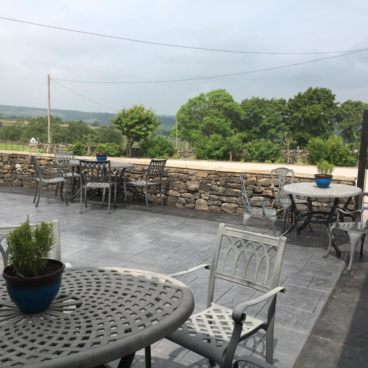 outside tables and view across fields